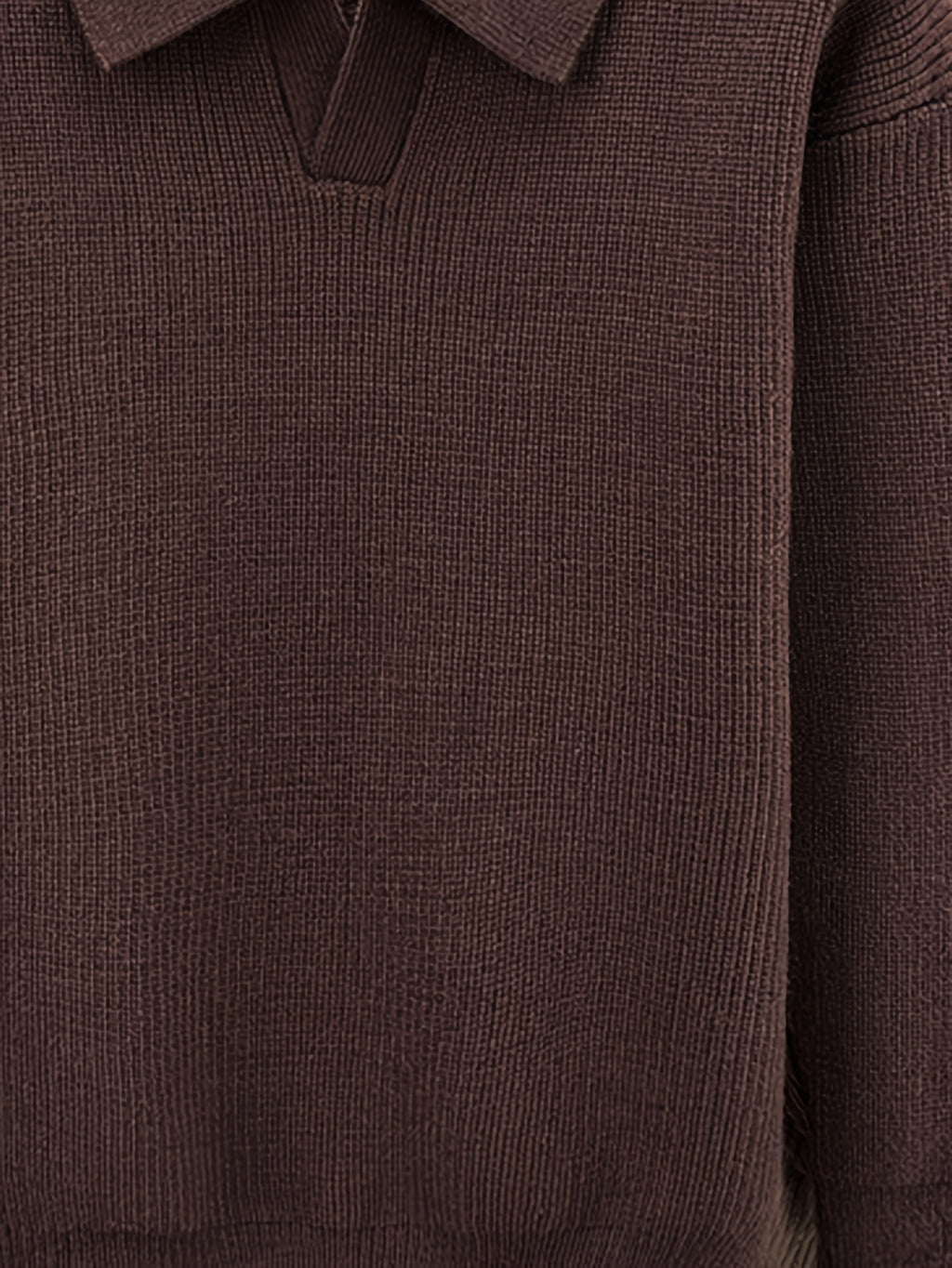 Autumn Winter Men'S V-Neck Small Revers Sweater Heavyweight Knit Fabric Dark Green Brown Black Three-Color Business Casual Pullover - Coffee