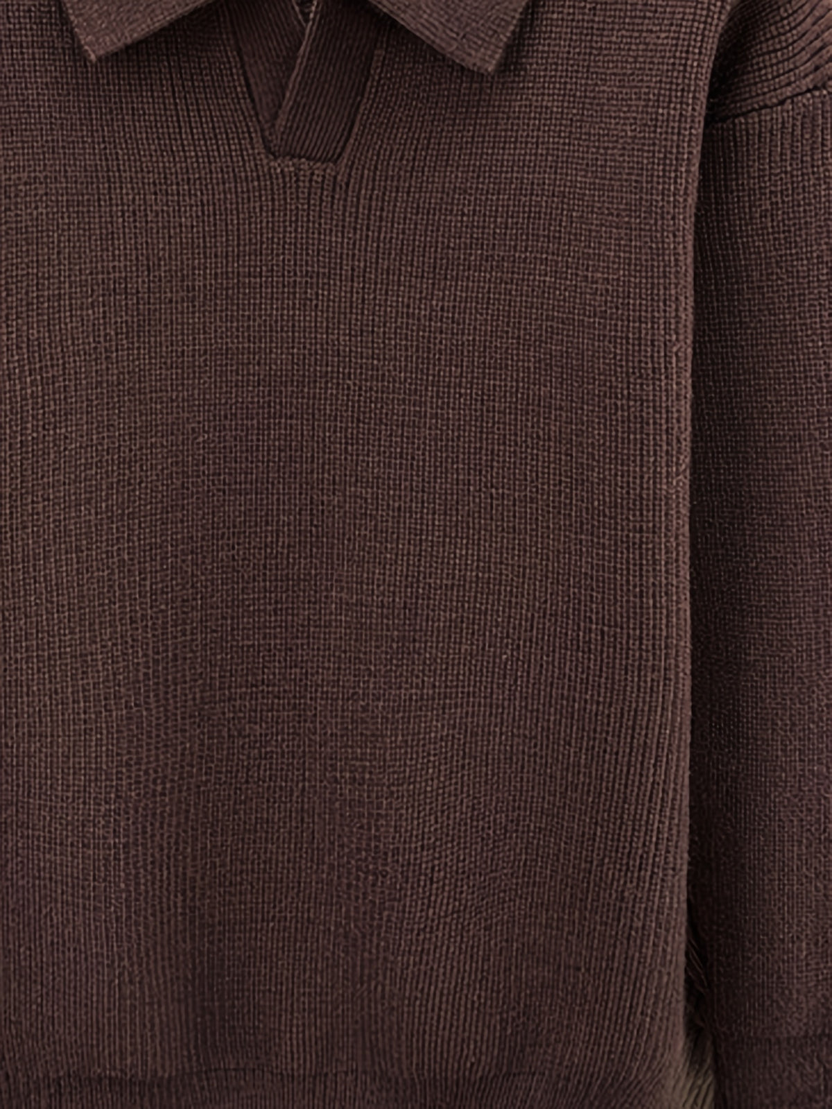 Autumn Winter Men'S V-Neck Small Revers Sweater Heavyweight Knit Fabric Dark Green Brown Black Three-Color Business Casual Pullover - Coffee