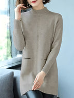 Women'S Half-Turtleneck Mid-Length Dress, 2026 Autumn/Winter New Style Loose Base Layer Sweater - Camel