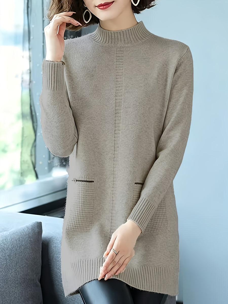 Women'S Half-Turtleneck Mid-Length Dress, 2026 Autumn/Winter New Style Loose Base Layer Sweater - Camel