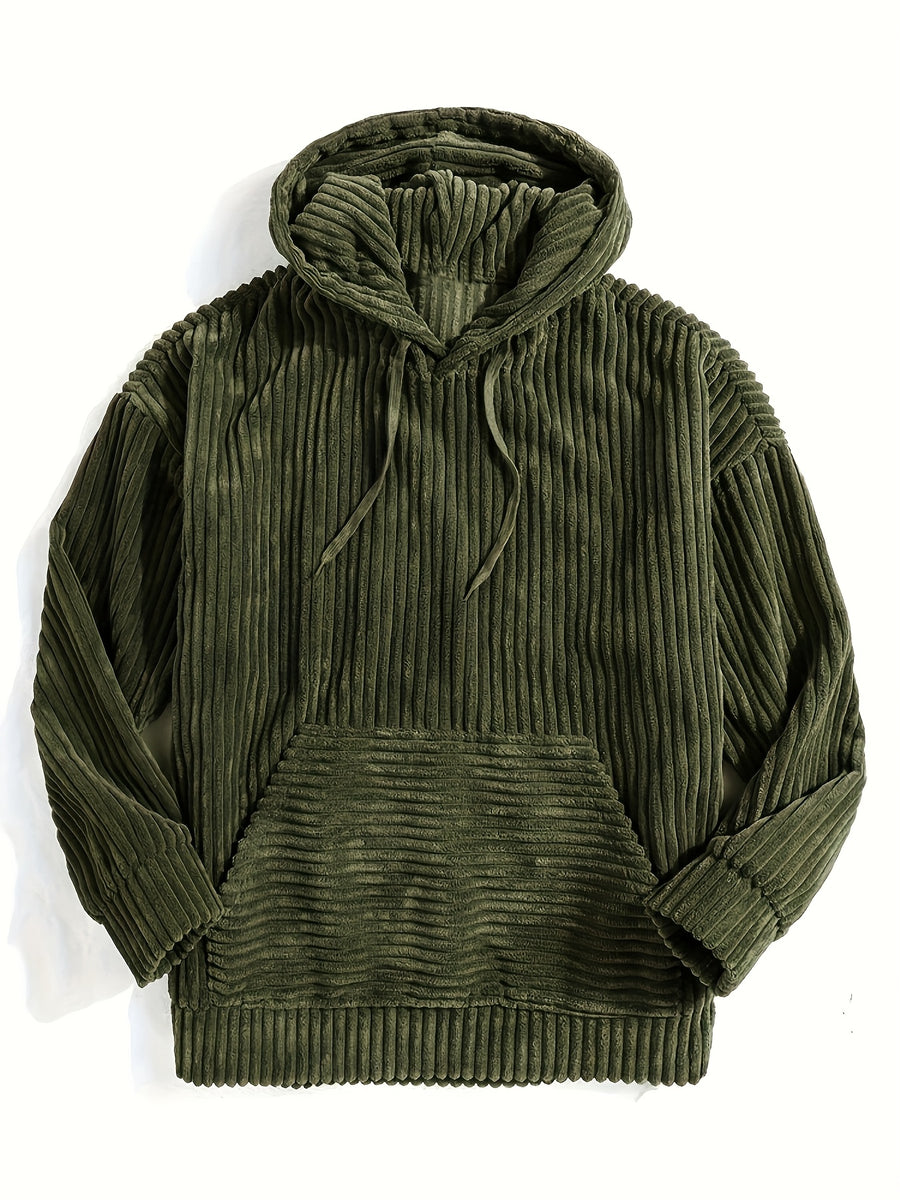 Men'S Hooded Sweatshirt - Loose Fit Pullover Hoodie, Long Sleeve Casual Sweater for Everyday & Formal Wear, Classic Hooded Sweatshirt for Men, Comfortable Clothing, Textured Fabric, Relaxed Fit Clothing - Olive Green