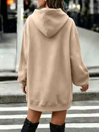 Long Hooded Sweat Dress Women'S Autumn Winter Thickened Fleece Top Women'S Versatile Loose Casual Long Sleeve Hoodie - Khaki