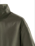 Summer New Versatile Stand-Up Collar Men'S T-Shirt Loose Thin Short Sleeve Half-Zipper Breathable Top - Olive Green