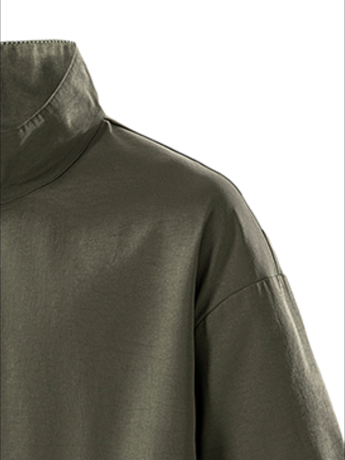Summer New Versatile Stand-Up Collar Men'S T-Shirt Loose Thin Short Sleeve Half-Zipper Breathable Top - Olive Green