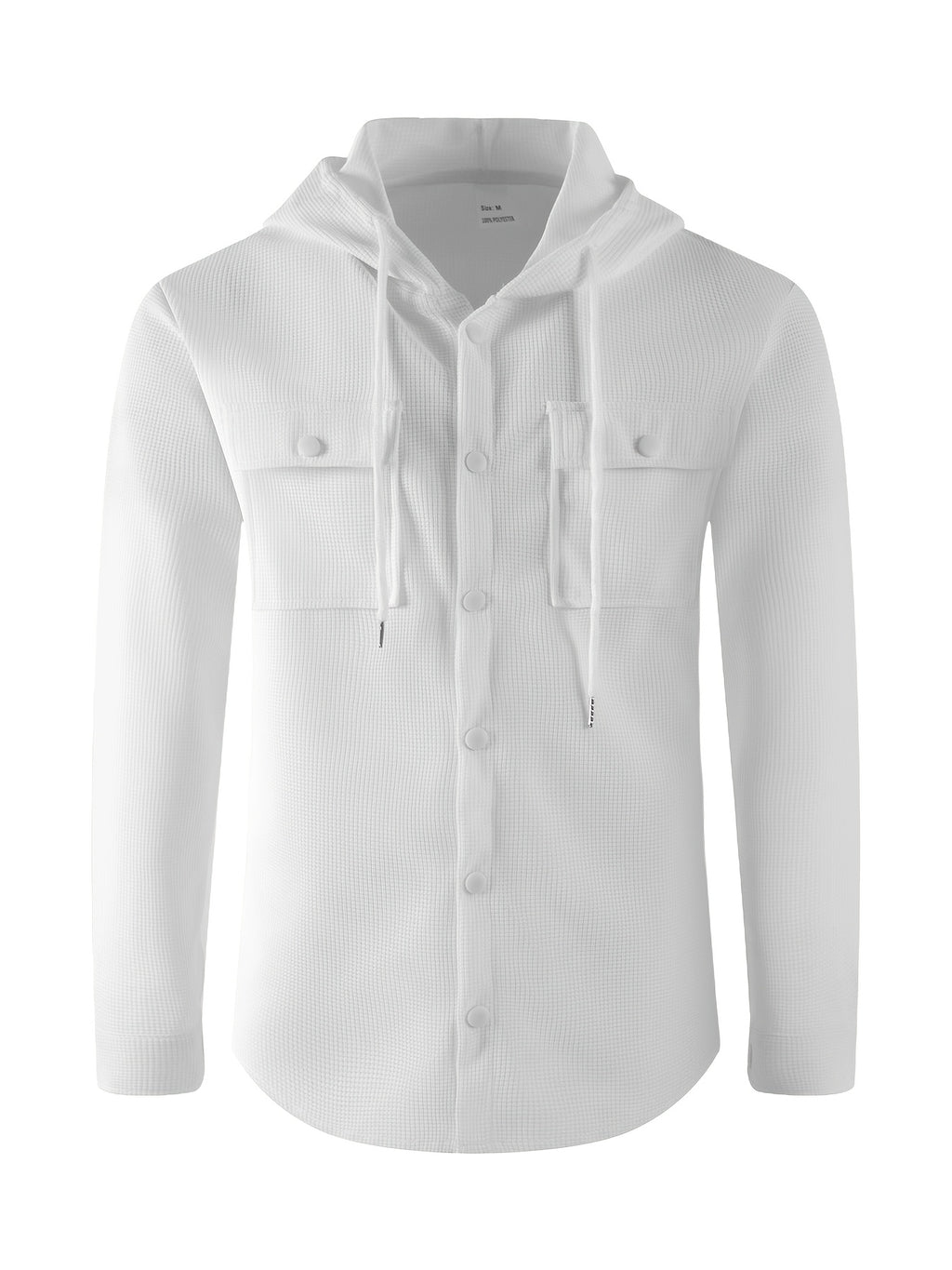 Men'S Waffle Knit Hooded Jacket - Button-Up Workwear Coat - Casual Jacket with Pockets - Spring And Autumn Commute Outfit - Korean Style for Outdoor Activities, Camping, Hiking - White