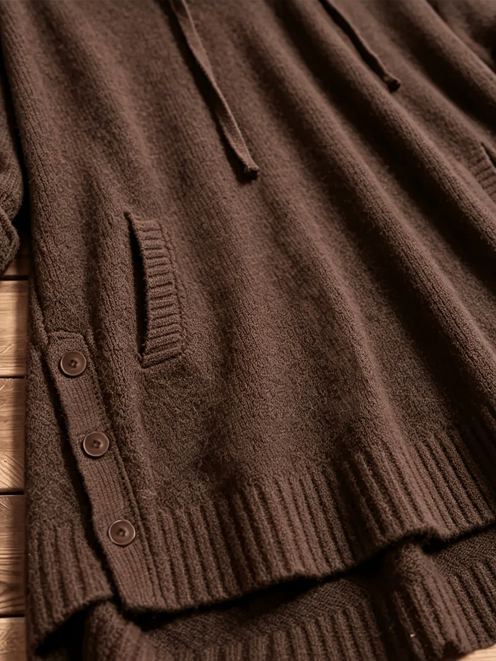 Women'S Elegant Casual Cute Sexy Middle Eastern Style Spring Autumn Solid Color Hooded Long Sleeve Slit Button Front Short Back Long Comfortable Loose Soft Warm Knit Pullover Sweater Top - Coffee Color