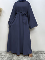 1pc Fashionable, Elegant, Comfortable, and Casual Wide-sleeved Abaya with Belt. Solid Color Suitable for Daily Wear. Loose and Comfortable Women's Abaya Dress. Ferace Tesettür Clothing, Women's Abayas for Muslim Women, Islamic Wear for Women - Navy Color