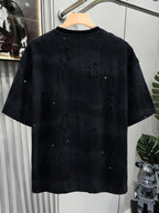 Textured Short Sleeve T-Shirt Black TUNNEL Letter Print Casual Street Style - Space Black