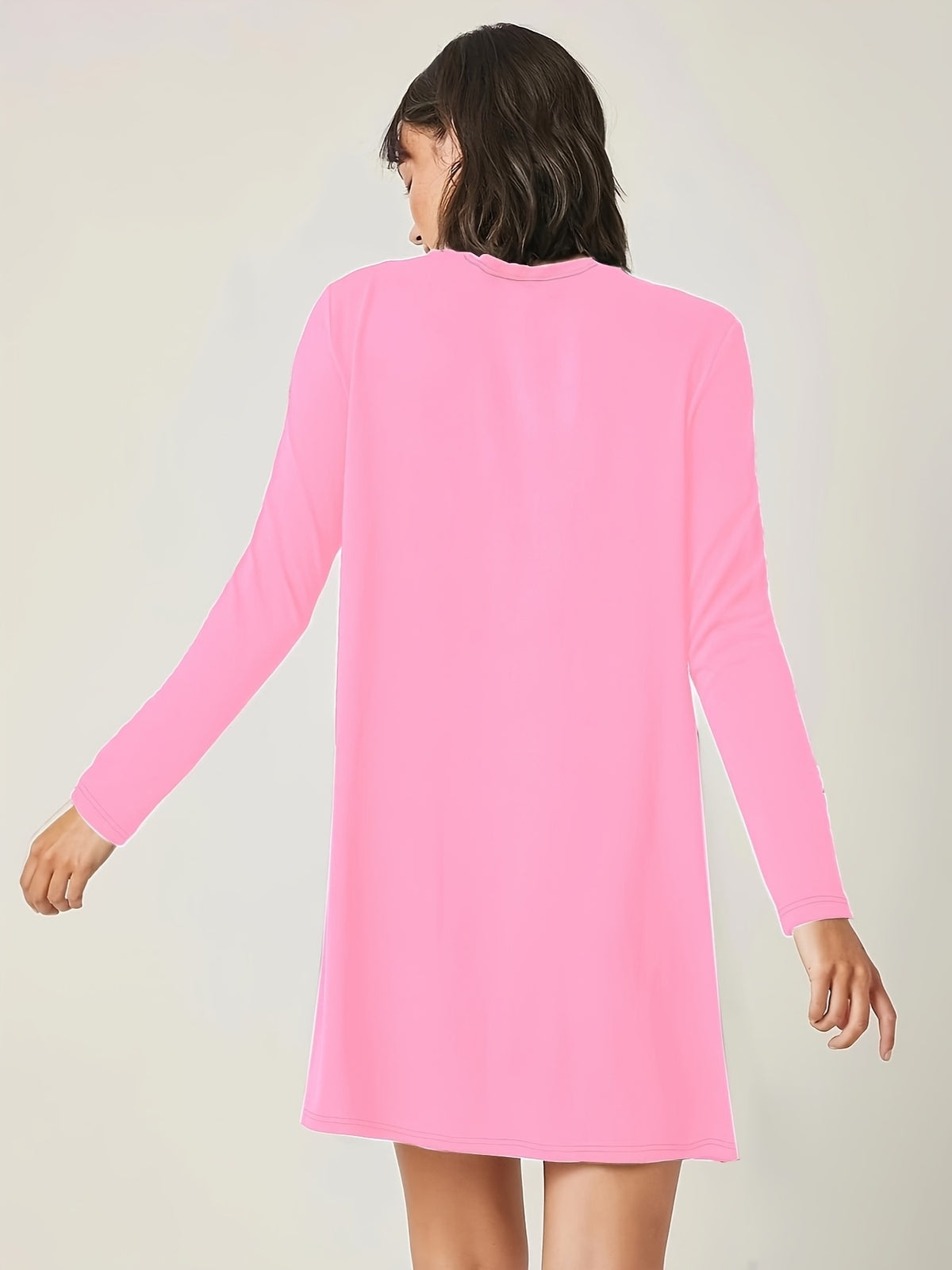 Trendy and fashionable long version of the fashionable casual top, long sleeves, Women's clothing with fashion trend print, spring and autumn style - Pink