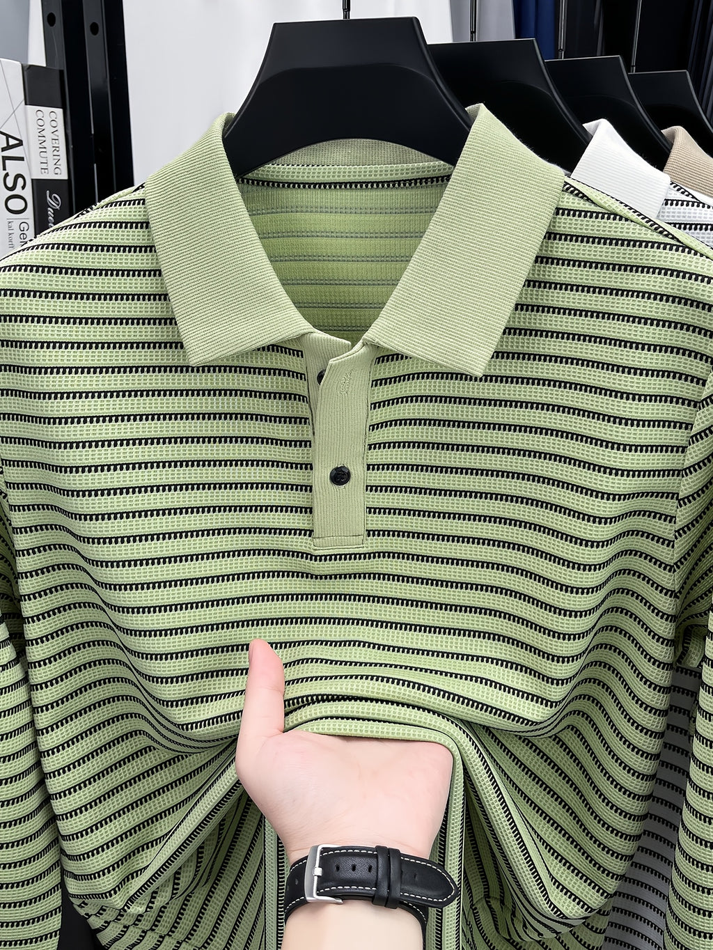 Men'S New Versatile Long-Sleeve Fashion Polo Shirt - Green