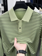 Men'S New Versatile Long-Sleeve Fashion Polo Shirt - Green