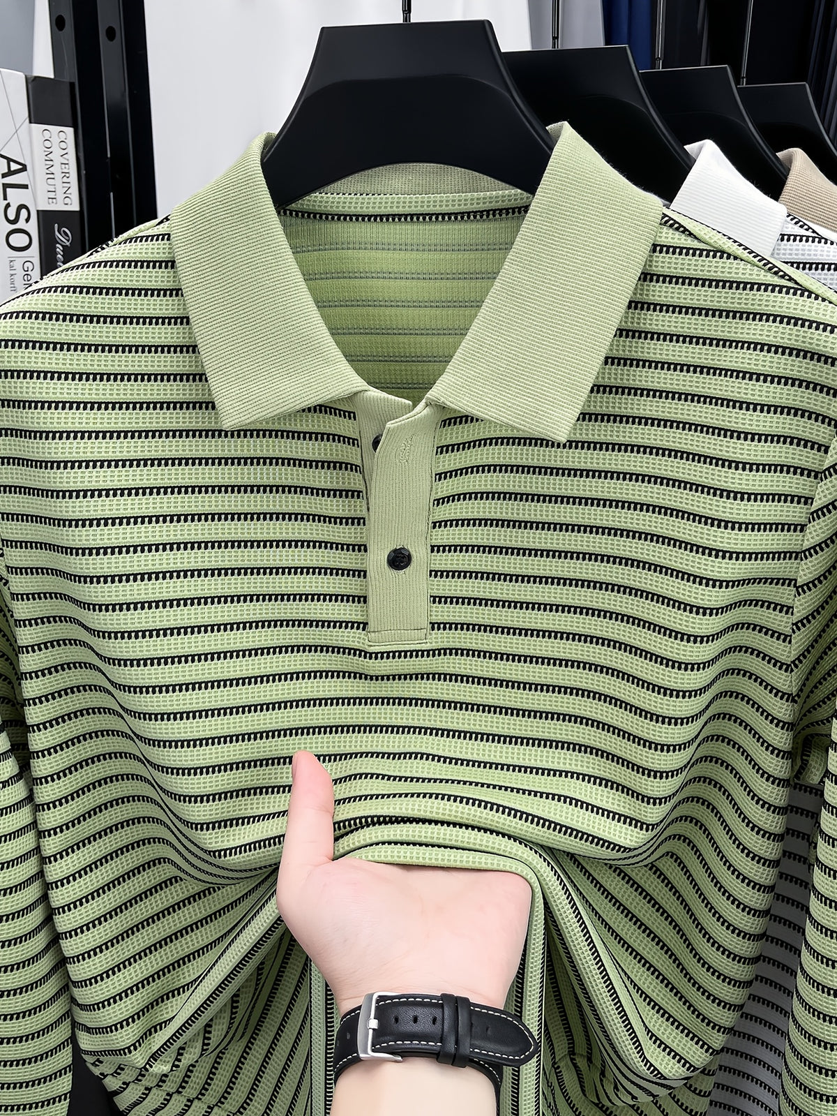 Men'S New Versatile Long-Sleeve Fashion Polo Shirt - Green