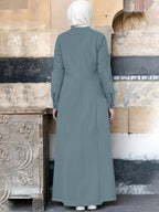 Spring/Autumn New Plain -Like Multi-Button Long Sleeve Women's Abayas - Light Army Blue