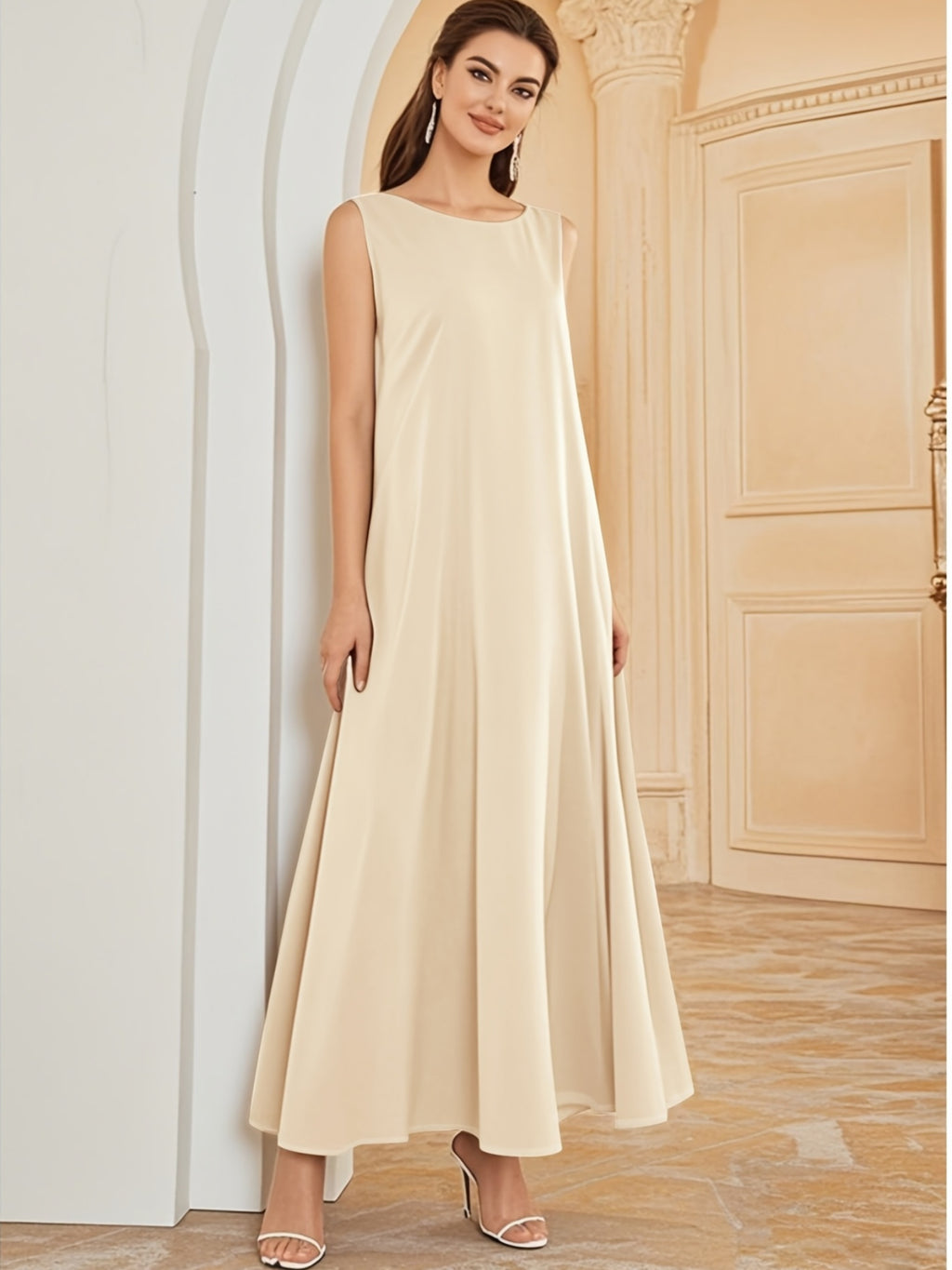 1pc Fashionable, Elegant And Comfortable Bubble Color Fabric. Pure Color Suitable for Daily Outdoor Travel And Leisure. Loose And Comfortable Women'S Abaya Vest. Abayas for Women Muslim Namaz Dresses Women'S Traditional Robe - Champagne