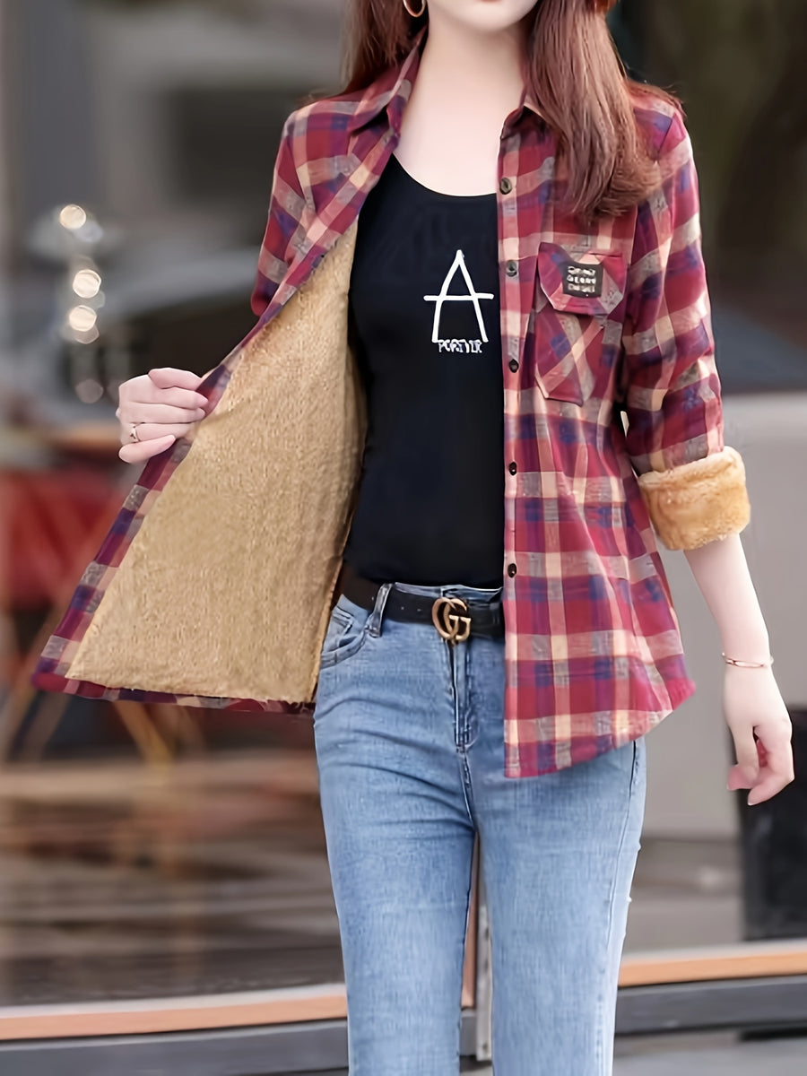 Spring And Autumn Fashion Fleece Shirt - Deep Red