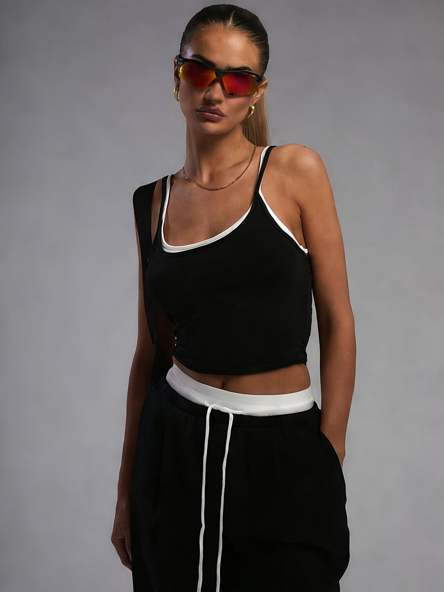 Regular Elegant Black and White Vest - Black And White Color