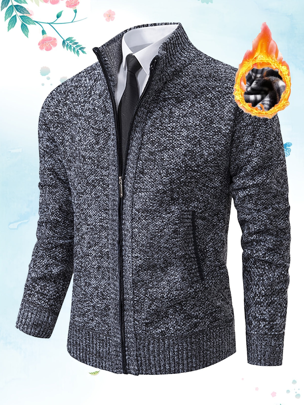 Single Casual Knitted Jacket with Stand-Up Collar And Smooth Zipper, Comfortable And Loose Retro Style, Versatile And Durable for Upper Body. (Includes Jacket) - Dark Gray