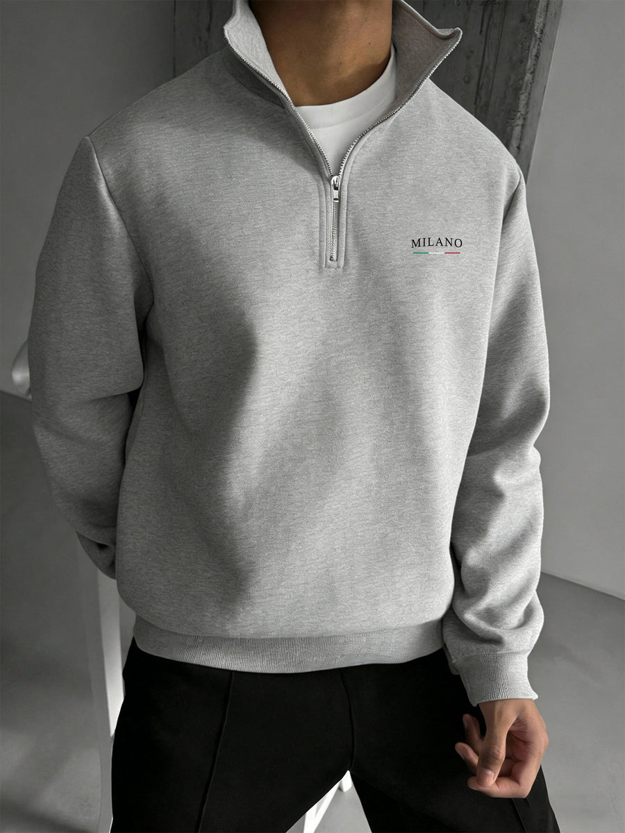 Men's Casual Half-Zip Stand Collar Sweatshirt, Thickened and Warm, Drop Shoulder Fit, Daily Long-Sleeve Top - Grey
