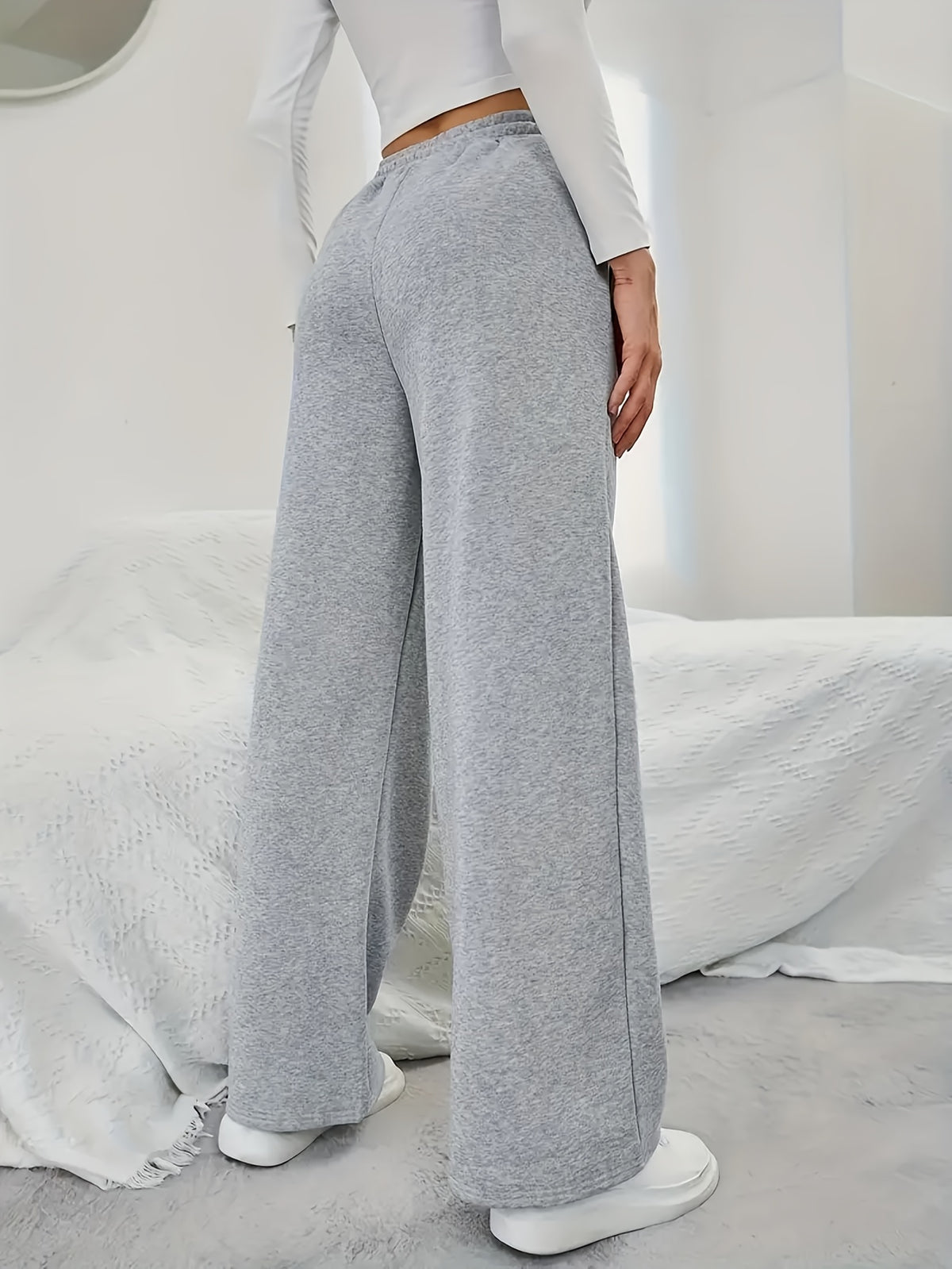 Women's Elegant High-Waisted Wide-Leg Jogger Pants - Navy Blue Tapered Ankle with Drawstring Waist & Double Pocket, All-Season Lightweight Trousers for, Lounge, Outdoor & Casual Attire, Machine Washable Casual Elegant Pants - Space Gray