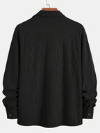 Men's Corduroy Shirt, New Spring/autumn/winter Men's Shirt Jacket, Lapel Collar with Solid Color Snap Button Design, Suitable for Casual Style - Black