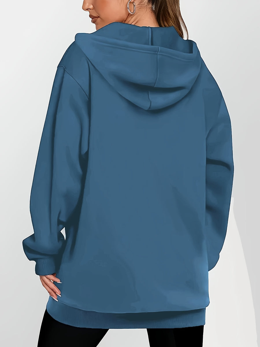 Women'S Fashion Zip-Up Hoodie - Peacock Blue