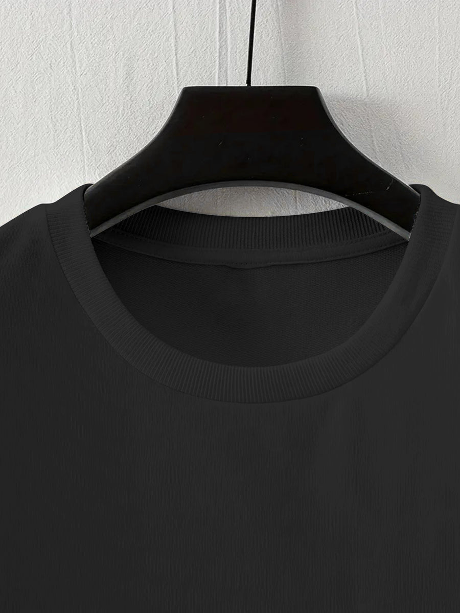 Men's Yin Yang Symbol T-Shirt - Yin-Yang Print Asymmetric Streetwear Summer Tee with Black & Grey Chinese Cultural Design, Loose Fit Casual Shirt for Casual Attire - Black