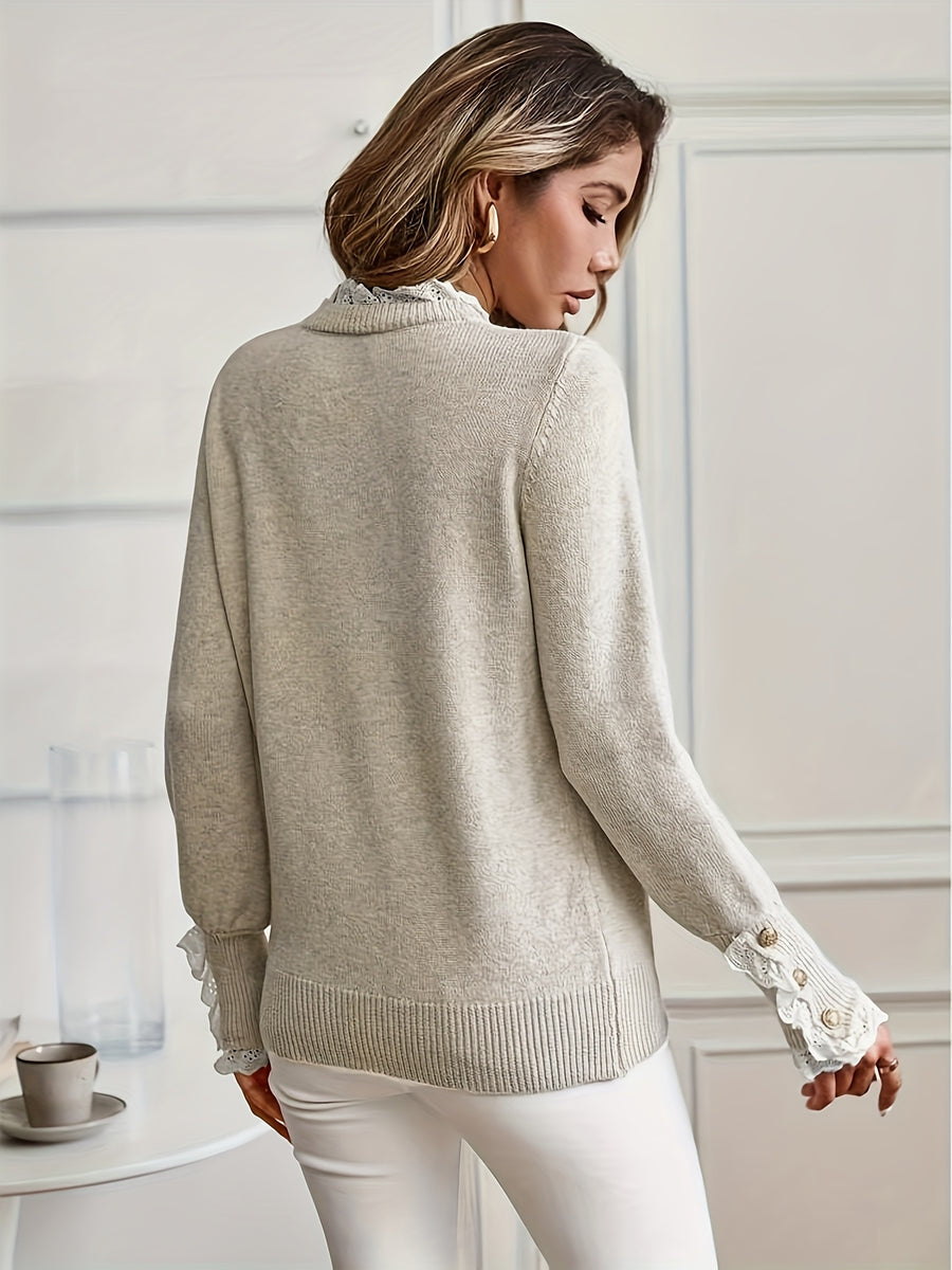 One Autumn-Winter Women's High-End Elegant Pullover with Lace Detail, Item Number ZJ1204018 - Apricot