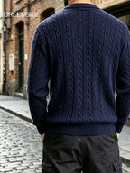 FORLENGKE Autumn Winter Men'S Henley Collar Half-Button Cable Knit Top Vintage Street Style 3D Twist Knit Long Sleeve Sweater Loose Slimming Casual Versatile Inner Wear Outer Wear Pullover Shirt - Shangqing