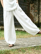 Plus Size Oversized Pocket Design Loose Straight-Leg Pants, Solid Color Minimalist Fashion Style, Suitable for Summer And Spring Wear - White