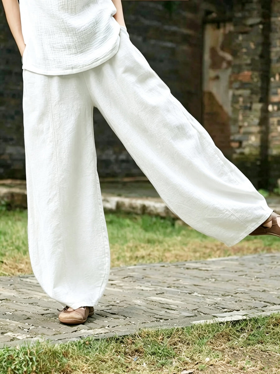 Plus Size Oversized Pocket Design Loose Straight-Leg Pants, Solid Color Minimalist Fashion Style, Suitable for Summer And Spring Wear - White