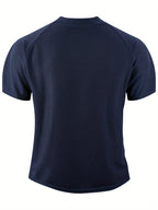 Breathable and Comfortable Men's Casual Short-sleeve Henley Waffle Knit Shirt with a Stand-up Collar - Navy Color