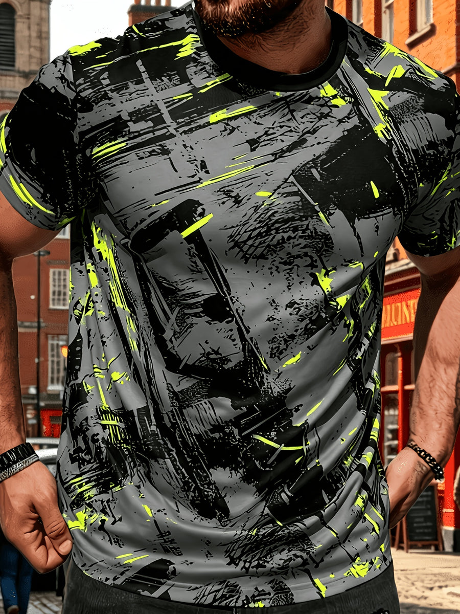 Men's Size-Coded Summer T-Shirts with Printed Design(Non-Textured), Ideal for Seaside Outdoor Sports Outfits - Style 9