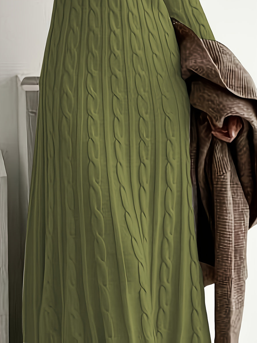 Autumn/Winter Fashionable, Elegant, Casual, and Commuter-Style French-Style Women's Dress, New Fabric Maxi Dress with High-End Color Tones and Textures - Green