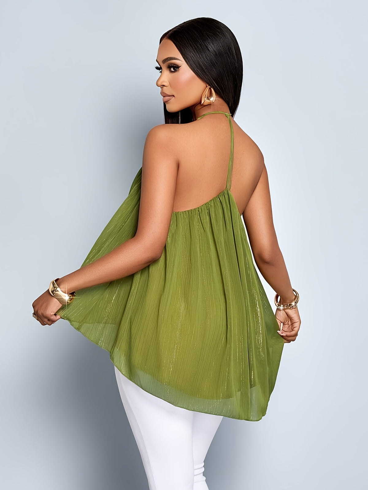 QD260420242 Spring Summer Ramadan Holiday Vacation Party Elegant Top Camisole Sleeveless Shirt - Matcha Color