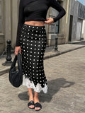 [ASD] Vintage Polka Dot Elegant Versatile Women'S Skirt Made of Contrast Lace - Black