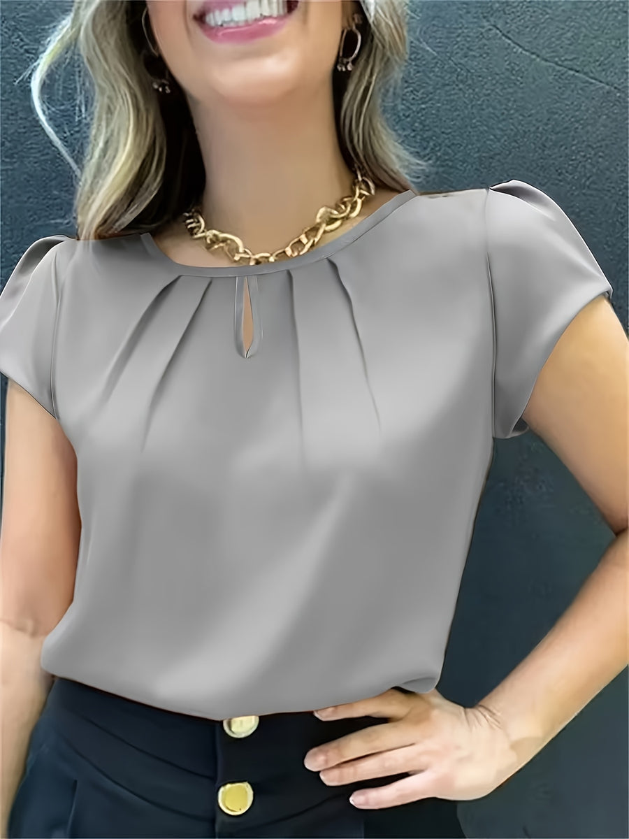 Elegant Fashion Solid Color Round Neck Top for Women - Light Grey