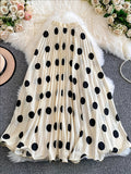 Women'S Elegant Pleated Long Skirt, Fashionable Versatile Polka Dot Half Skirt - Apricot