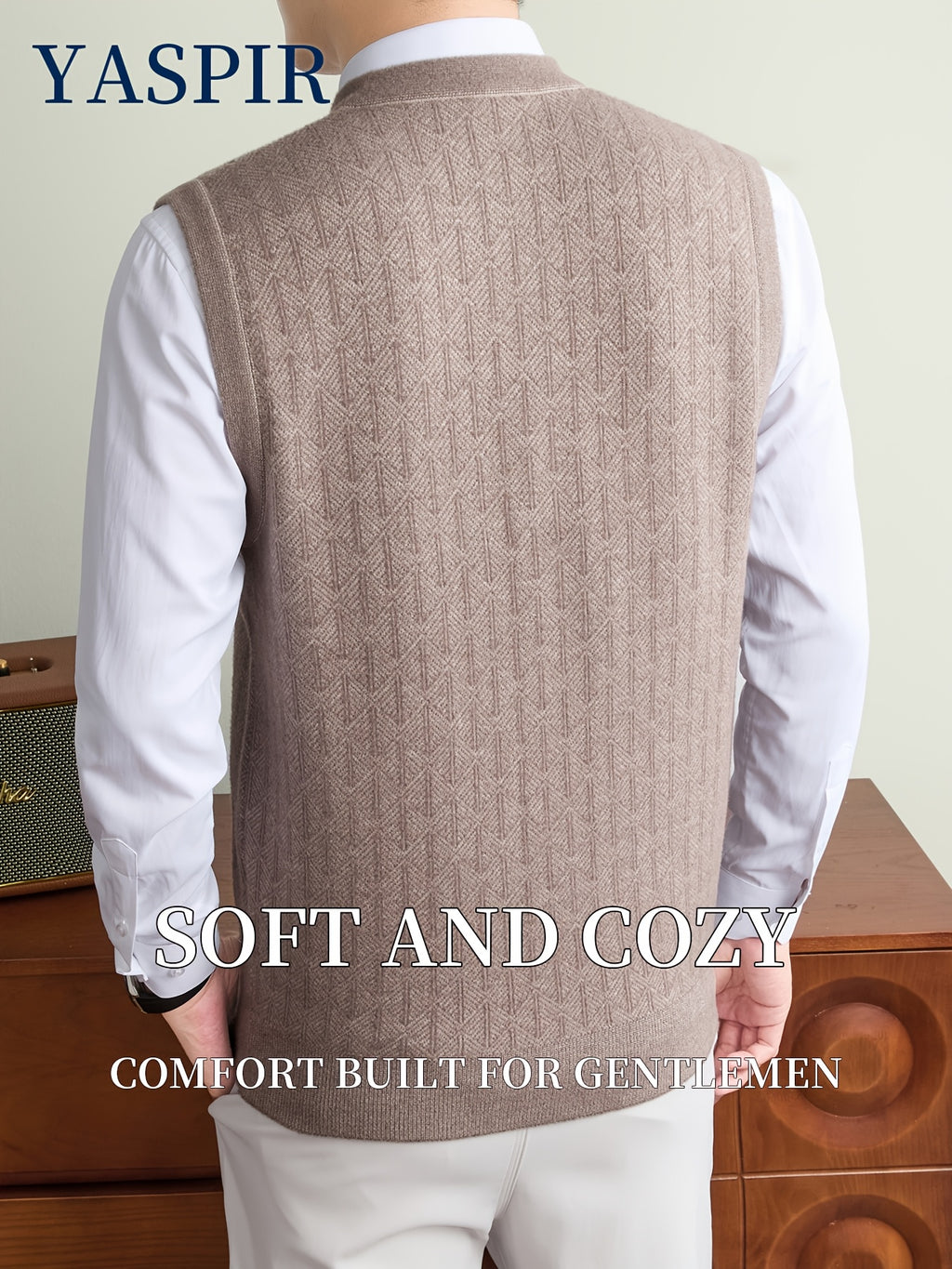 Men'S Fall Winter Knit Cardigan Vest with Pockets, Old Money Style, Soft Warm Cold-Resistant, Ideal for Daily Casual, Outdoor Activities & Casual Layering, Perfect Gift for Father And Husband - Camel