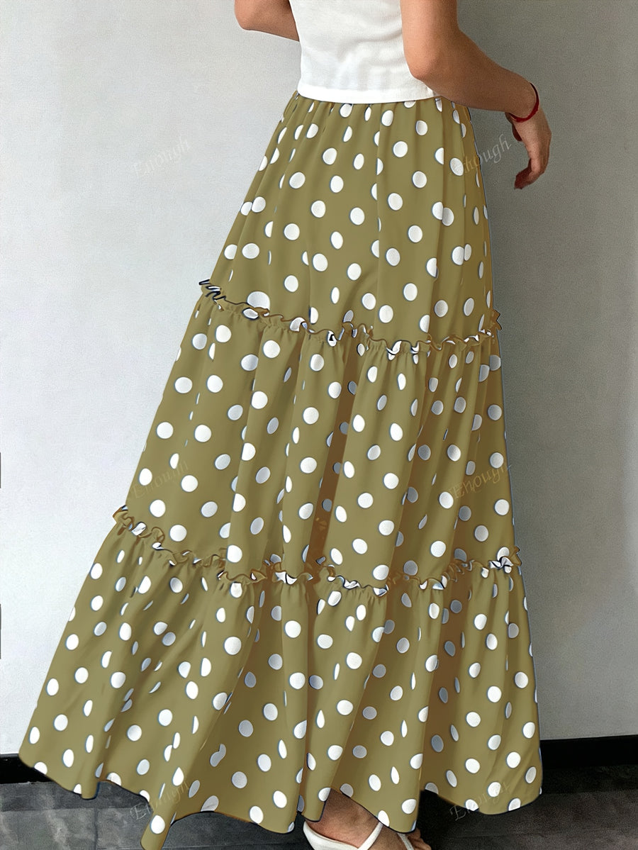 Women's Elegant Special Line High-Waisted Maxi Skirt with Dot Print & Pleated - Full-Length Loose -Line Skirt, Machine Washable for Weddings, Parties, - Year-Round Wear (Non-Stretch) - Matcha Color