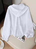 Relaxed Fit Striped Hooded Cardigan - White