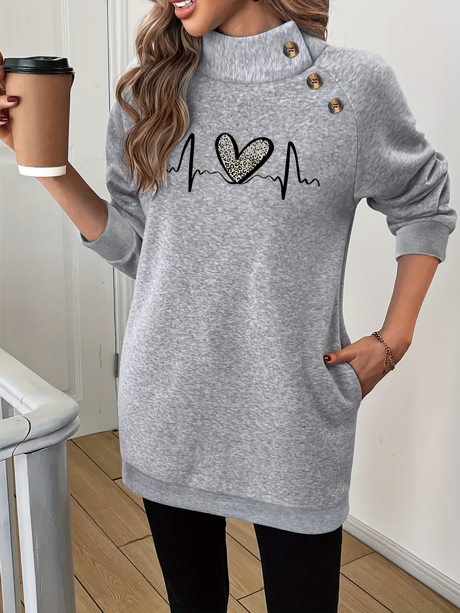 Women's Fashion High-Neck Sweatshirt - Light Grey