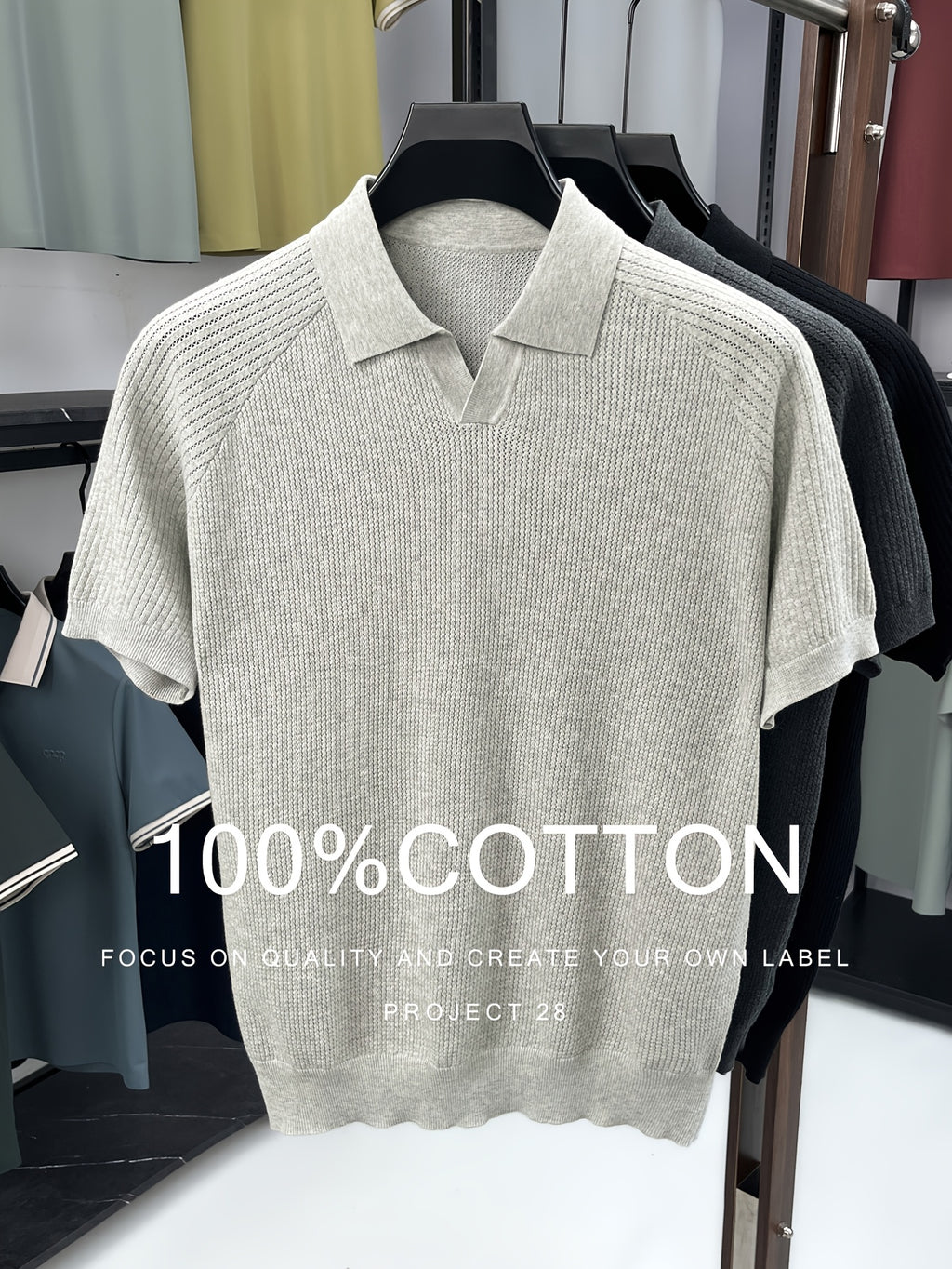 100% High Quality Light Luxury Style Men'S Short Sleeve Seagull Collar Pullover Knit POLO Shirt Fashion Casual Suitable for Outdoor Sports Golf Base Layer Top Vertical Stripe Pinstripe Texture Hollow Design Easy Commuter Light Business Style Lapel C - Light Beige Gray