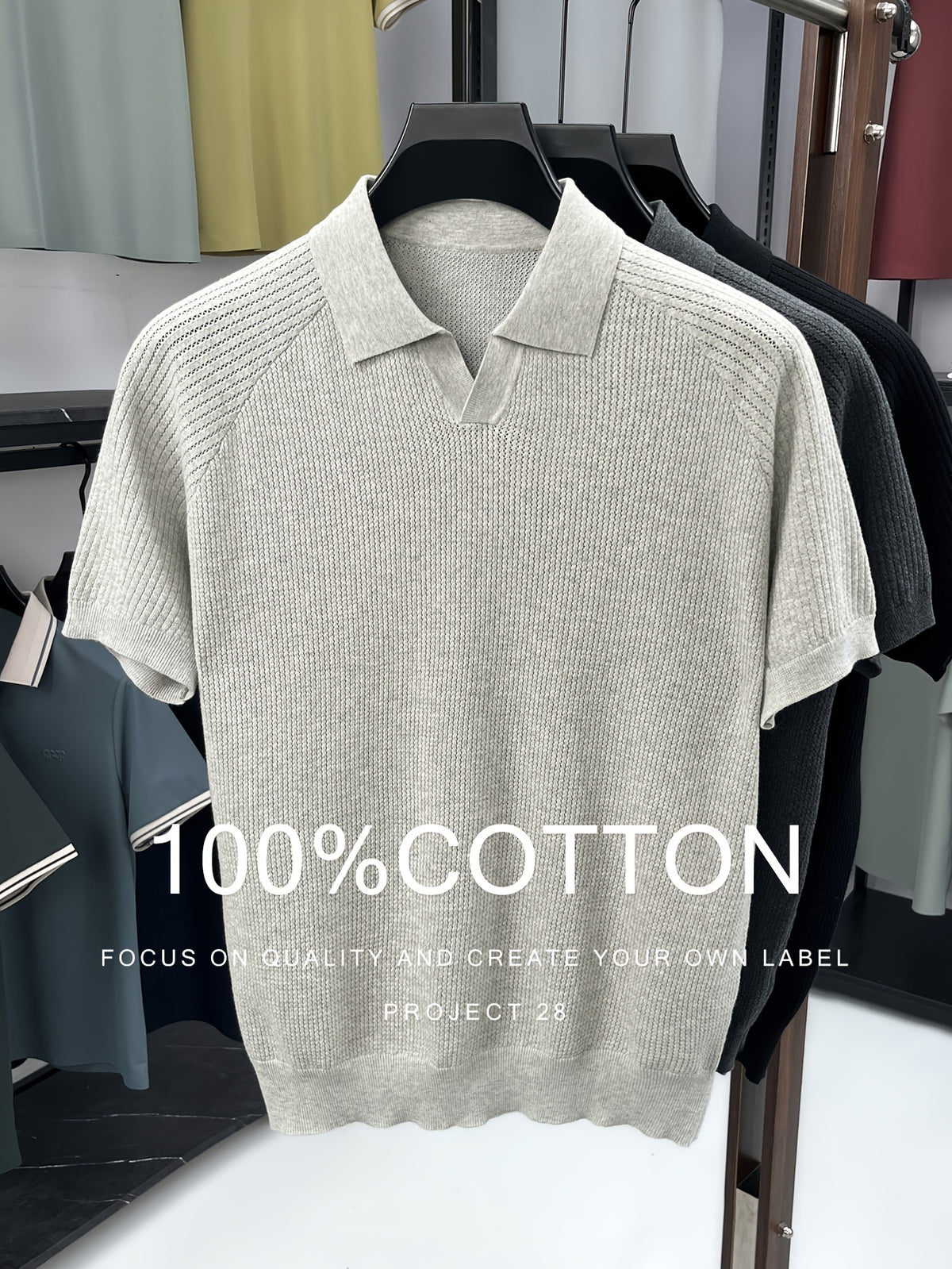 100% High Quality Light Luxury Style Men'S Short Sleeve Seagull Collar Pullover Knit POLO Shirt Fashion Casual Suitable for Outdoor Sports Golf Base Layer Top Vertical Stripe Pinstripe Texture Hollow Design Easy Commuter Light Business Style Lapel C - Light Beige Gray