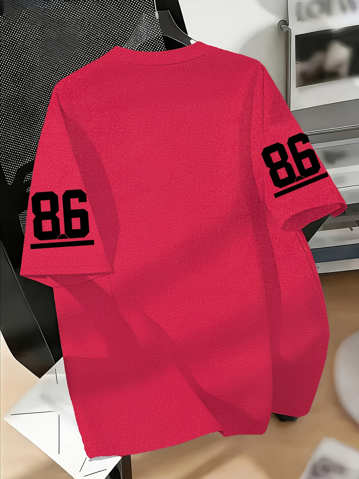 Women's Los Angeles No.86 American Football Jersey T-Shirt - Short Sleeve Crew Neck Pullover with Number 86 Print, Casual Swear Suitable for Football Fans, Machine Washable Apparel - Red