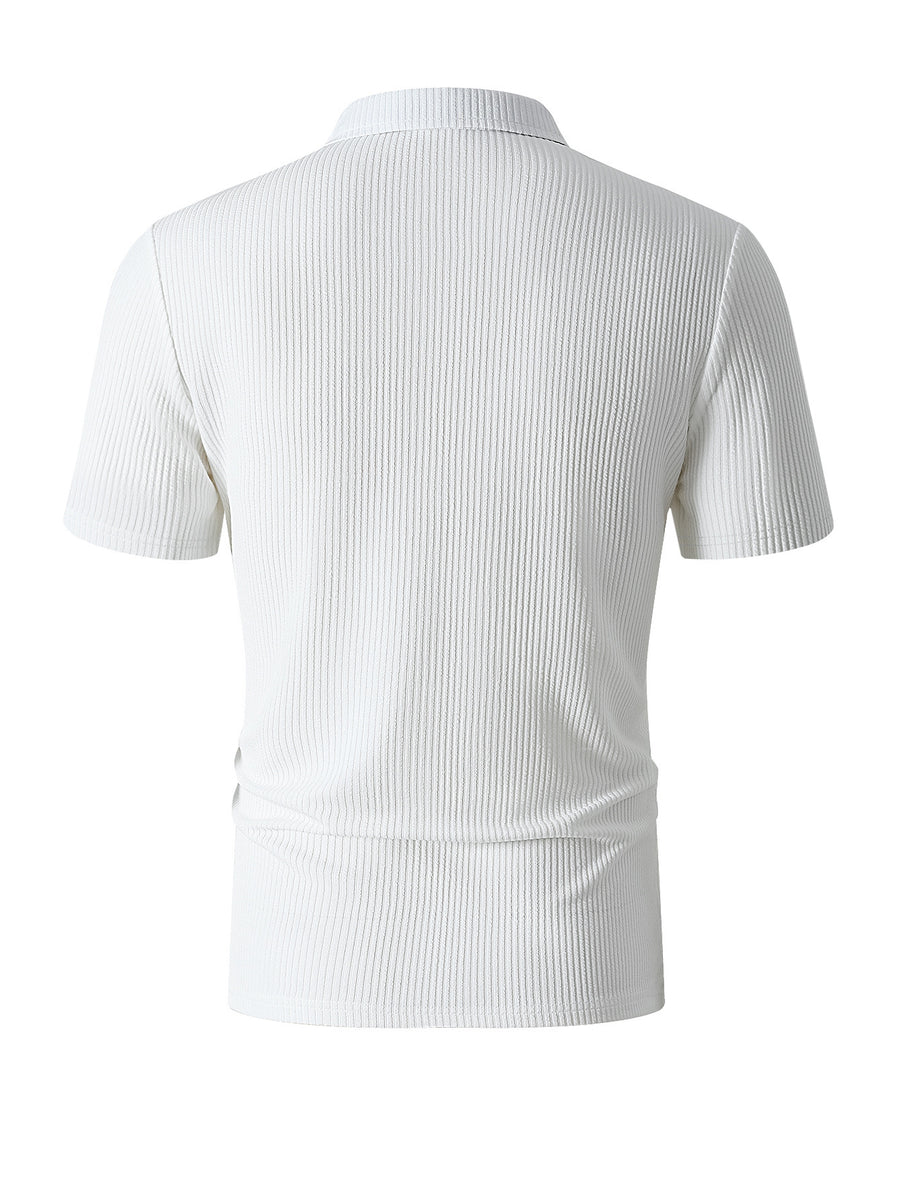 Men's Summer Casual Lapel Outdoor Sports Comfortable Printed Half-Zip Polo Shirt - White