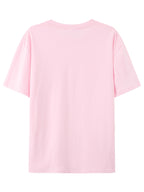 100% Women'S Round Neck Casual Summer Top, Breathable Spring/Summer/Fall T-Shirt (Machine Washable), Suitable for Casual Outfits, Women'S Pure Short Sleeve T-Shirt, Women'S Round Neck Top - pink color