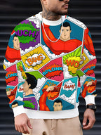 Men'S Print Long Sleeve Round Neck Sweatshirt, Autumn Winter Casual Athletic Top - Mixed colors