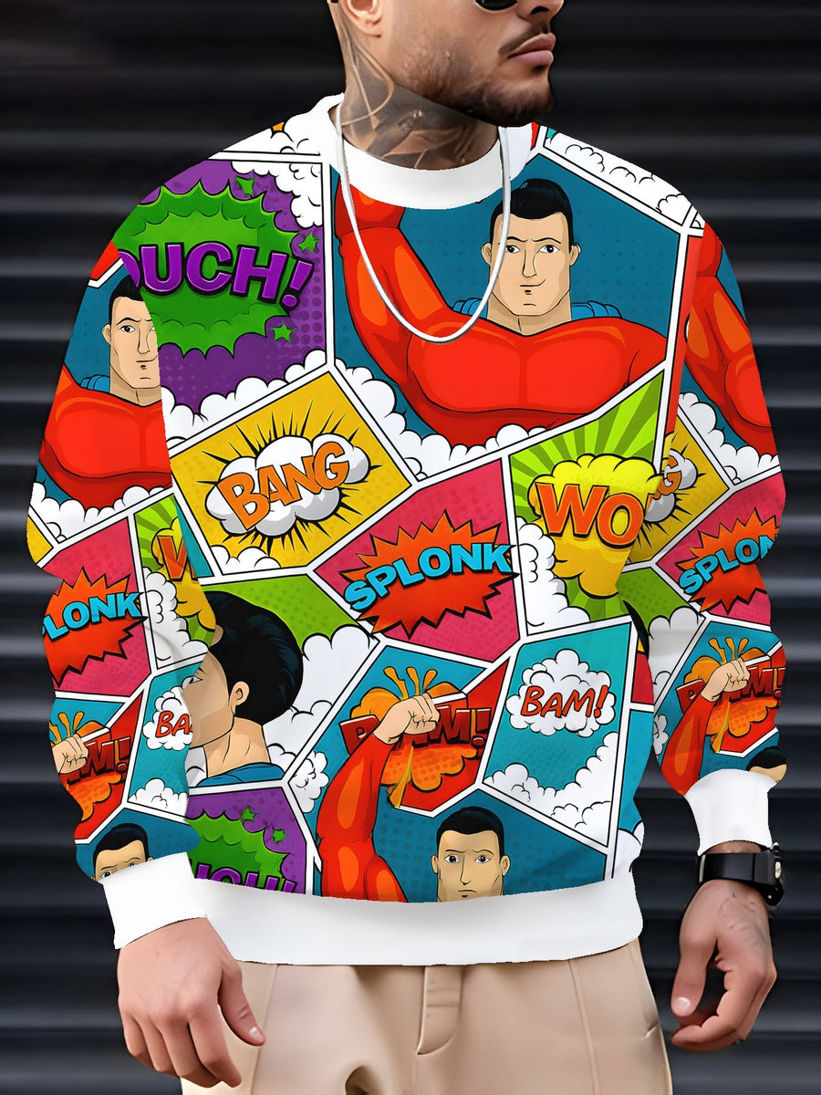 Men'S Print Long Sleeve Round Neck Sweatshirt, Autumn Winter Casual Athletic Top - Mixed colors