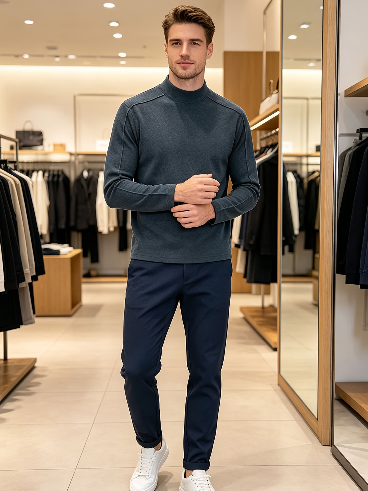 Men's Half-turtleneck Base Layer, Suitable for Wearing Alone in Early Autumn or as a Warm Inner Layer in Late Winter, Adaptable for Both Business and Casual Styles. -SINBOS - Dark Gray