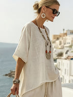 Greek Vacation Style Shirt, Summer Loose & Slim-Fit, Lazy Casual, Breathable for Daily Commute - Apricot